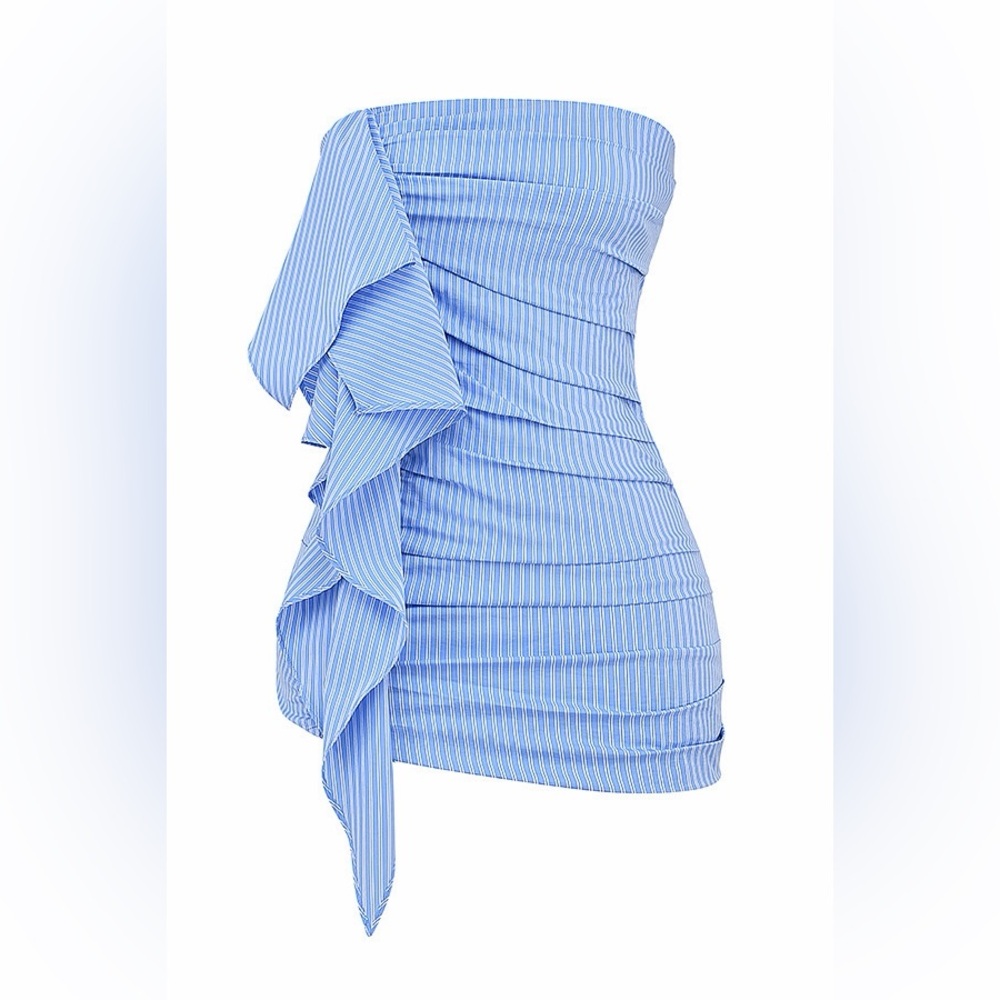 NWT Mistress Rocks Striped Ruffle Mini Dress Blue Size Small - Picture 8 of 10